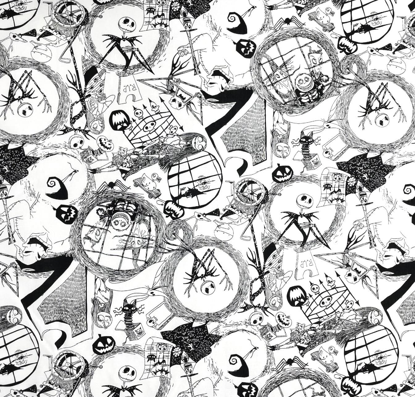 1 Yard - Nightmare Before Christmas Jack & Sally Black on White Cotton Fabric (Great for Quilting, Sewing, Craft Projects, Throw Pillows & More) 1 Yard X 44" Wide