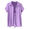 thumbnail image 5 of QGJZVUNL Cotton Linen 2 Piece Sets for Women Summer Clothes Short Sleeve Button Down Shirts and Drawstring Shorts Lounge Outfits Size XL, 5 of 6
