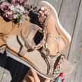 thumbnail image 3 of Platform Espadrilles for Women Bohemia Beaded Sandals Open Toe Wedges Heels Trendy Elastic Band Slingback Beach Shoes Brown Size 9, 3 of 6