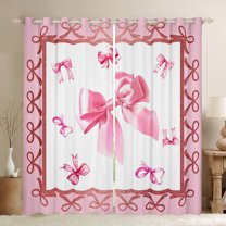 Castle Fairy Cute Ribbon Bowtie Blackout Curtains Set of 2 (52x84 Each) for Teens Adults Female,Bling Pink Glitter Window Curtains,Dreamy Princess Curtains and Drapes,Ultra Soft Home Decor