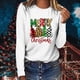 thumbnail image 2 of Tops Navideños Para Mujer, Blusas de Manga Larga, Camiseta Informal Con Cuello Redondo Y Estampado A Cuadros de Feliz Navidad Odeerbi ODB194206, 2 of 7