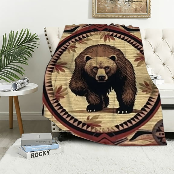 BCIIG Retro Bear Bedding Fleece Throw Blanket,Lodge Bear Moose Elk Farmhouse Country Style All Season Flannel Soft Warm Microplush Lightweight Thermal for Sofa Bed Bedroom  40x50in
