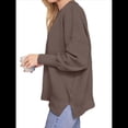 thumbnail image 2 of Suéteres de Murciélago Extragrandes para Mujer, Conjuntos de Otoño 2025, Suéteres de Cuello Redondo de Punto con Abertura Lateral, Tops de Moda. Marrón XL, 2 of 8