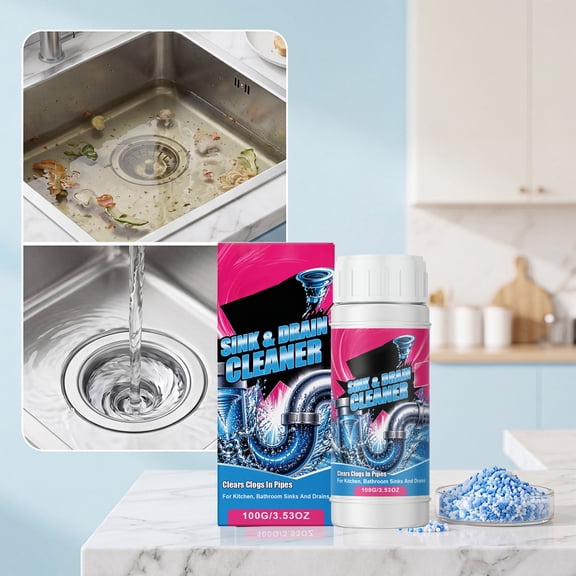 Sink and Drain Cleaner, Kitchen Sink Drain Cleaner, Bathroom Sink Drain Cleaner, Sink Drain Clog Remover, 100G Quick-Acting Formula Effectively Unclogs Sink Drains, Dissolves