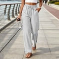 thumbnail image 6 of Gamviast Womens Striped Wide Leg Pants Elastic Waist Drawstring Side Slit Casual Palazzo Trousers with Pockets Lightweight Beach Pants for Vacation Lounge Summer Wear Gray XL, 6 of 7