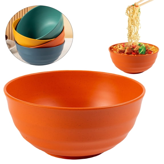 1pc Red Plastic Striped Rice Bowl 20cm, 700ml Food-Grade PP Plastic Noodle & Soup Bowl, Microwave & Dishwasher Safe, Durable Household Dining Bowl for Students & Families