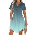thumbnail image 2 of Akafmk Summer Dresses for Women Casual Dresses,Gradient Color V-Neck Short Dress Short Sleeve Mini Dresses A Line Beach Sundress with Pockets, 2 of 5
