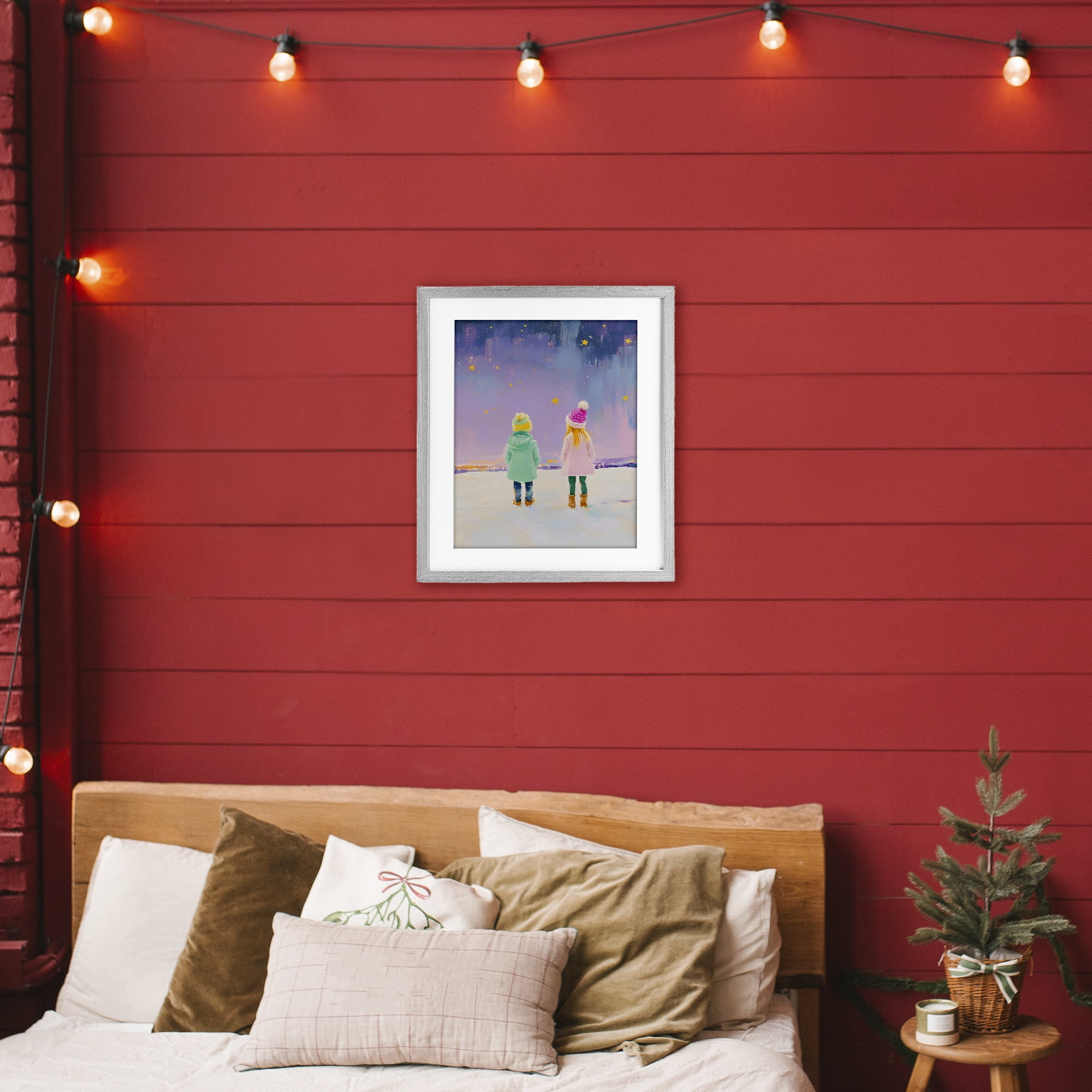 Stupell Industries Children Watching Starry Winter Sky Gray Framed Print Under Glass, design by The Prints Vibe