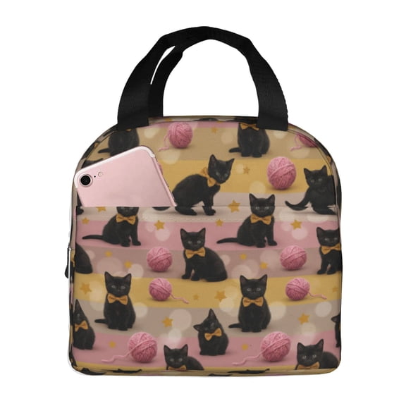 Black Cat Insulated Lunch Bag Reusable Lunch Box For Women Men Leakproof Thermal Meal Prep Tote With Front Pocket For Work Office Picnic Travel Beach