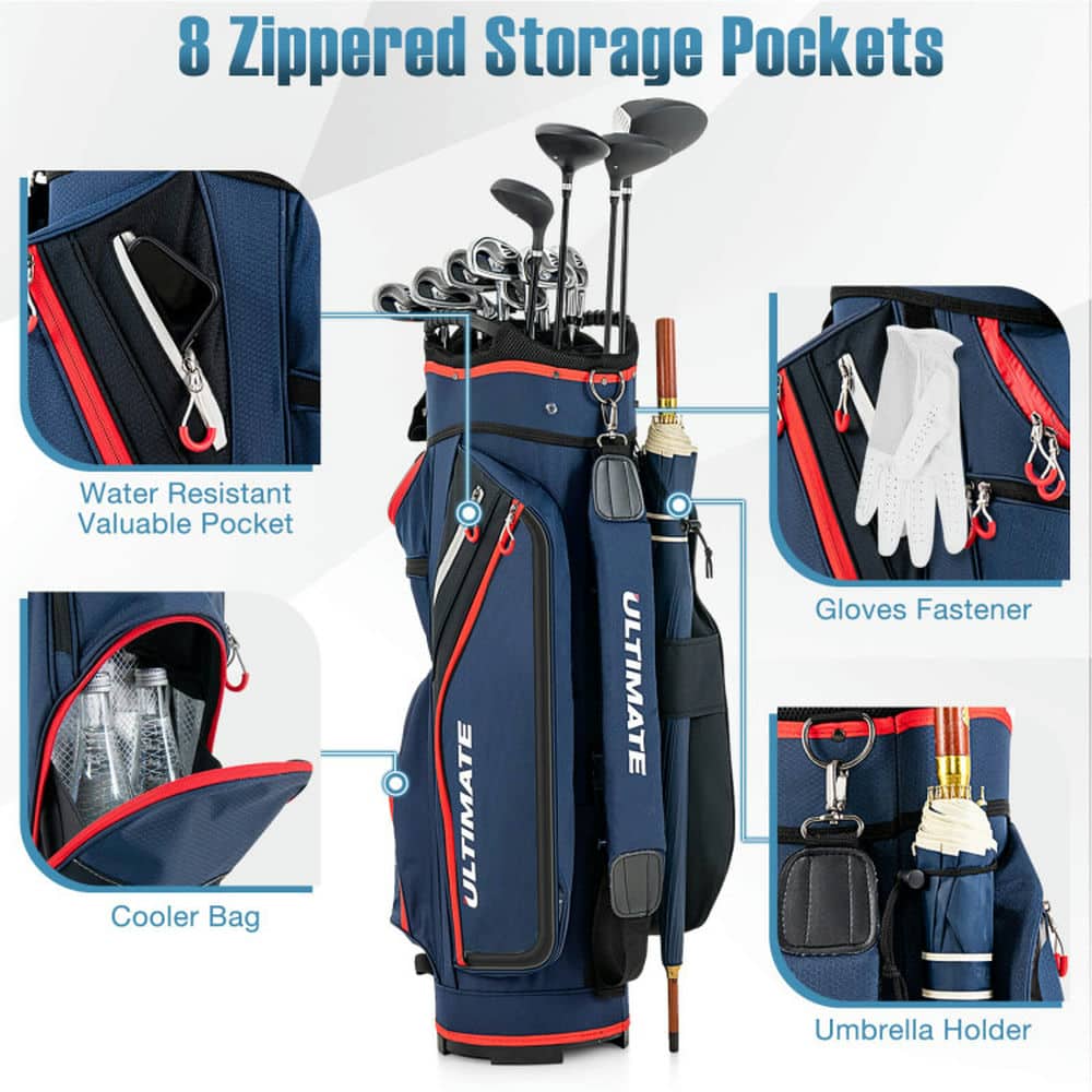Spaco 9.5 Inch Golf Cart Bag with 14 Way Full-Length Dividers Top Organizer, Golf Cart Bag for Outdoor, Golf Bags for Men & Women, Navy