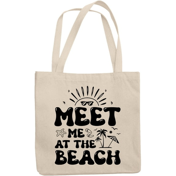 Meet Me at the Beach, Summer or Vacation at Sea Art, 12oz Canvas Tote Bag