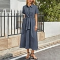 thumbnail image 4 of LOVZFMLL Robes d'Été pour Femmes 2025 à Rayures à Manches Courtes avec Nœud à l'Avant Maxi Robe-Chemise Vêtements pour Femmes pour le Travail Décontracté Quotidien Gris TG, 4 of 8