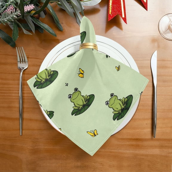 20"x20" Satin Dinner Napkin Cute Frogs on Lily Pads Table Napkins for Wedding Birthday Restaurant Party Tableware Decoration 1 Pack