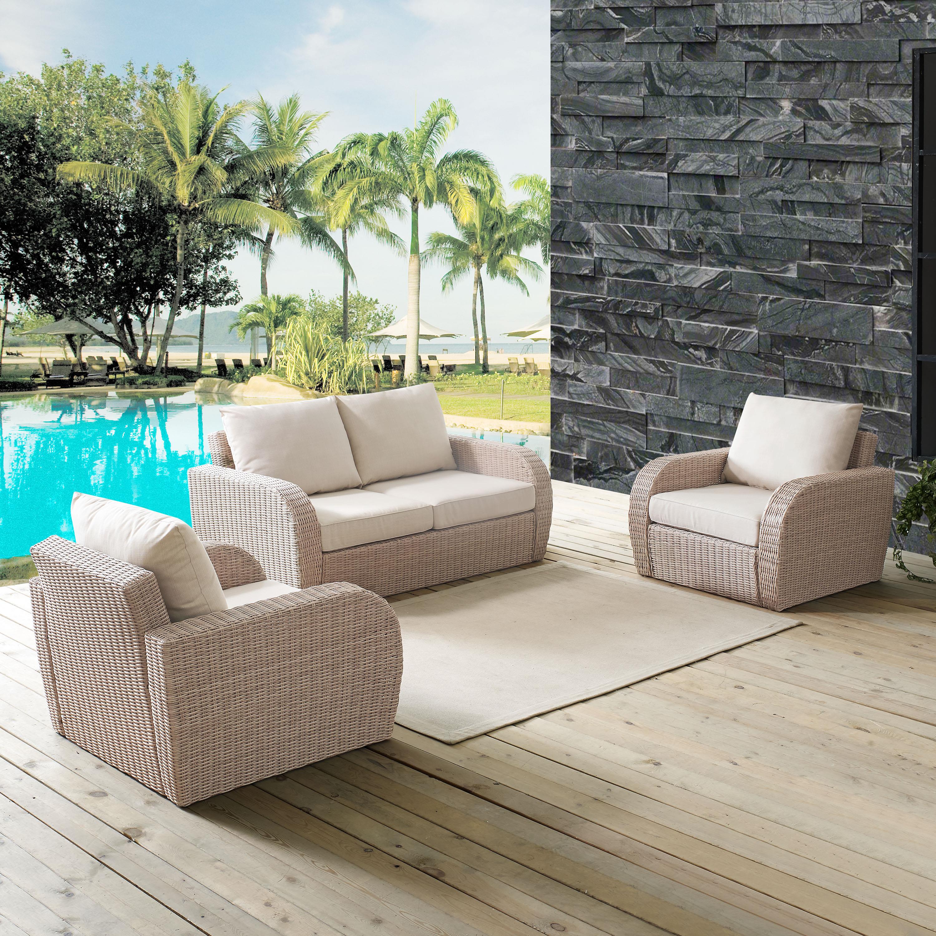 Crosley Furniture St Augustine 3 Pc Outdoor Wicker Seating Set With Oatmeal Cushion - Loveseat, Two Outdoor Chairs - image 4 of 5