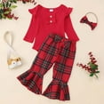 thumbnail image 2 of Kogui Newborn Christmas Outfit Girl Winter Newborn Outfit Girl's 3pc Rib Frill Long Sleeve Romper and Pant Set 0 3 6 9 12 18 24 Months (Red,3-6 Months), 2 of 7