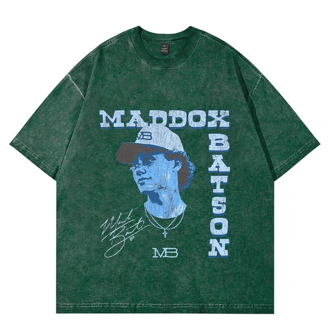 Maddox Batson MB Playera Lavada Vintage Algodón Unisex Manga Corta con Foto