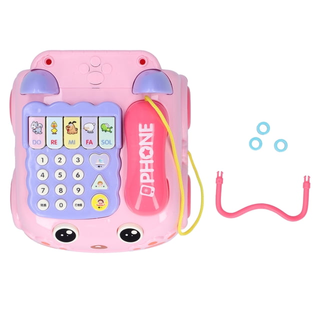 Teléfono de juguete para niños, simulación educativa, con efecto de luz y música, color rosa