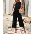 thumbnail image 3 of Women's Cotton and Linen blend 2-Piece Set: Sleeveless Crop Top & Wide Leg Pants  Summer Outfit Size Up for Relaxed Fit S-XL, 3 of 8
