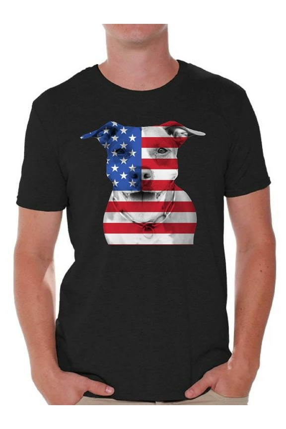 American Flag T Shirts for Men USA Flag Pitbull Tshirt Tops Men's Patriotic Clothing 4th of July Gifts for Dog Owners Independence Day Outfit Pitbull Tee Shirt Tops for Men USA Shirt