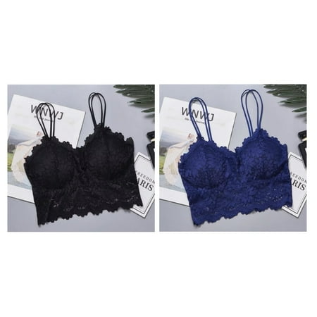2Pcs/Set Lace Bralette Women Bra Sexy Lingerie Double Shoulder Straps Bras Crop Top Removable Pads Female Nonwire Underwear