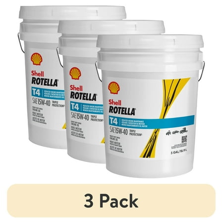 (3 pack) Shell Rotella T4 Triple Protection 15W-40 Diesel Engine Oil, 5 Gallon