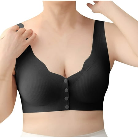 Yyeselk Wireless Bras for Women Front Closure Lift No Underwire Comfortable Seamless Bra Plus Size Push Up Wire Free Bra Daily Bra Black XXL