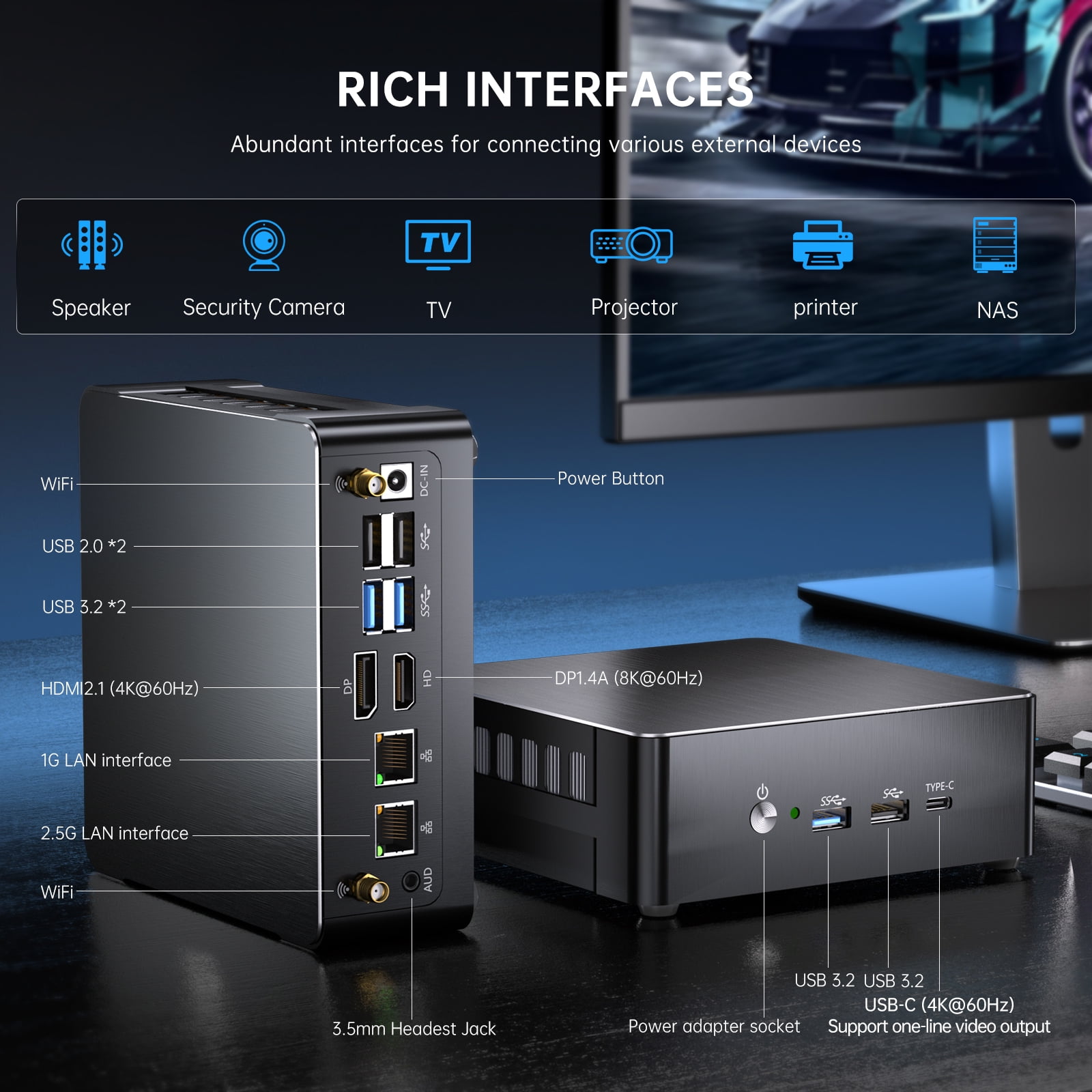 Mini PC i9-13900H, 14 Cores Upto 5.4GHz, 32G RAM 1T SSD, Mini Desktop Computer Windows 11 Pro(TPM2.0), Dual LAN, WiFi6E, BT5.3, DP/HDMI/Type-C Triple Display, VESA