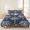 thumbnail image 3 of Quilts Twin Size Bedding Set, Navy Blue Palm Tree Lightweight Quilted Comforter, Summer Botanical Tropical Tree Soft Reversible Bedspread Coverlet with Pillow Covers for All Season, 68" x 86", 3 of 9