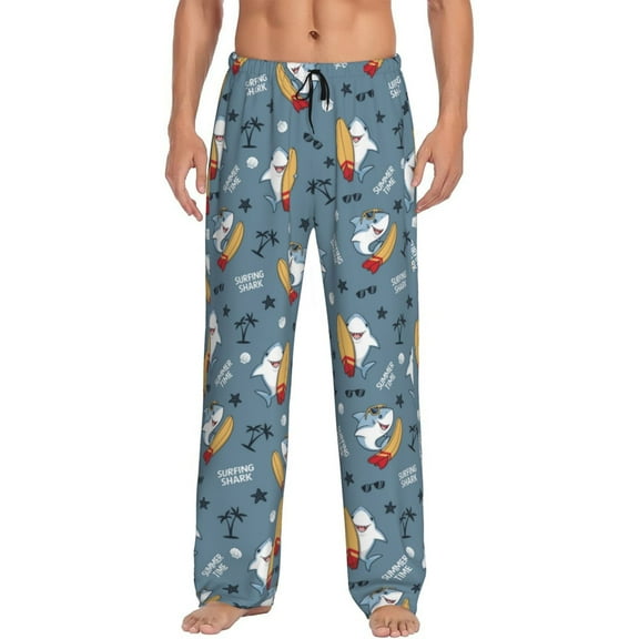 Gukieu Surf Shark Print Men's Home Trousers, Elastic Drawstring Home Pajamas Clothing Suitable for Adult Men-Small
