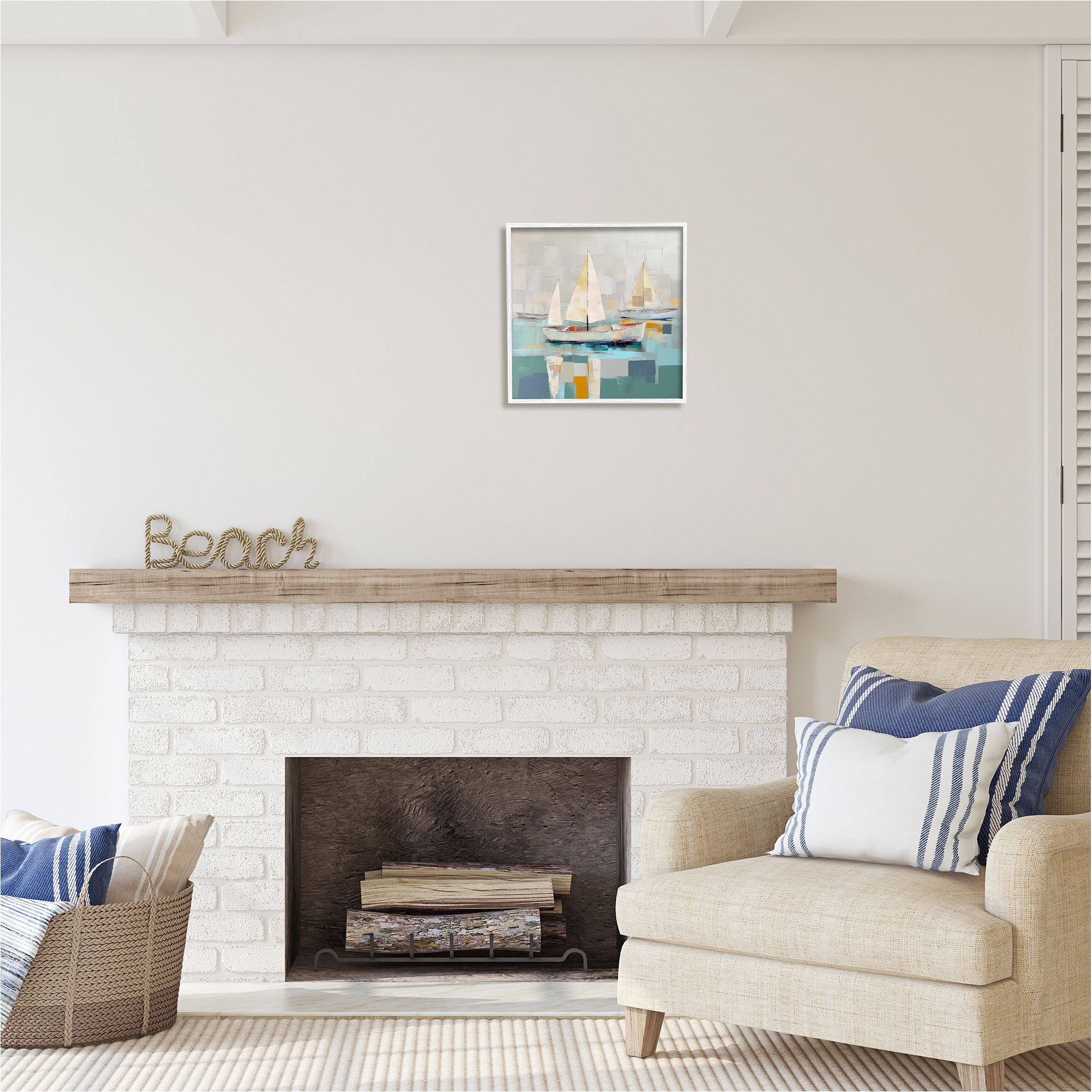 Stupell Industries Modern Maritime Boats Abstract Painting White Framed Art Print Wall Art, 17 x 17