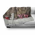 thumbnail image 3 of Winter Soft Flannel Fleece Throw Blanket, Traditional Cloth Christmas Inspired Rustic Wooden Planks Vintage, Cozy Plush for Indoor and Outdoor Use, 70" x 90", Brown White Pink, by Ambesonne, 3 of 6