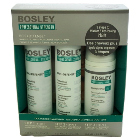 Professional Strength Bos Defense by Bosley for Unisex - 3 Pc Kit 5.1oz Nourishing Shampoo, 5.1oz Vo
