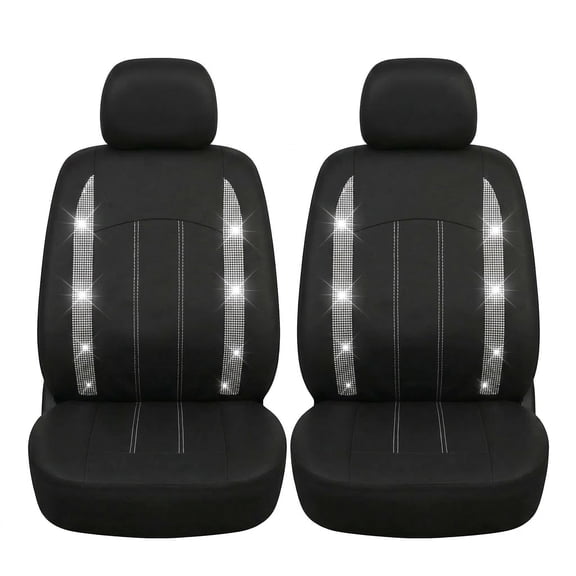 LINGVIDO Bling Car Seat Covers Full Set for 5 Seats, Black Stretch Fabric with White Rhinestone Accents,Adjustable Covers, Front and Rear