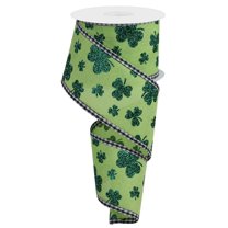 Glitter Shamrocks Gingham Edge Ribbon - 2 1/2" x 10 Yards, Wired Edge, St. Patrick's Day, St.Paddy's, Earth Day, Kiss Me I'm Irish, Wreath, Garland, Swag, Lucky