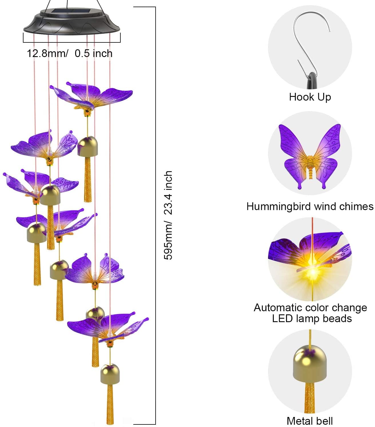 LED Decorative Windchimes Christmas Thanksgiving Garden Yard Lawn Patio Solar Wind Chimes Lights Romantic Birthday Gifts for Mom Solar Butterfly Wind Chimes Gifts for Women 