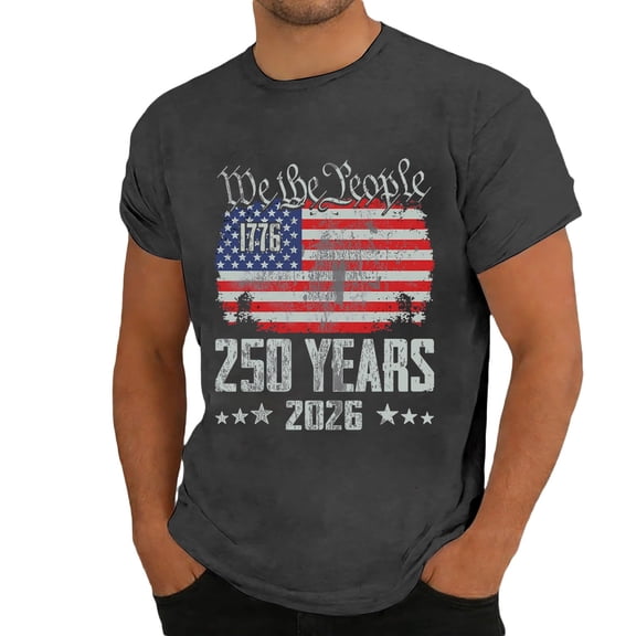 FUZHIQ Men's 250th Anniversary T-Shirt 1776-2026 Vintage American Flag Short Sleeve Crew Neck Casual Tee,XXL