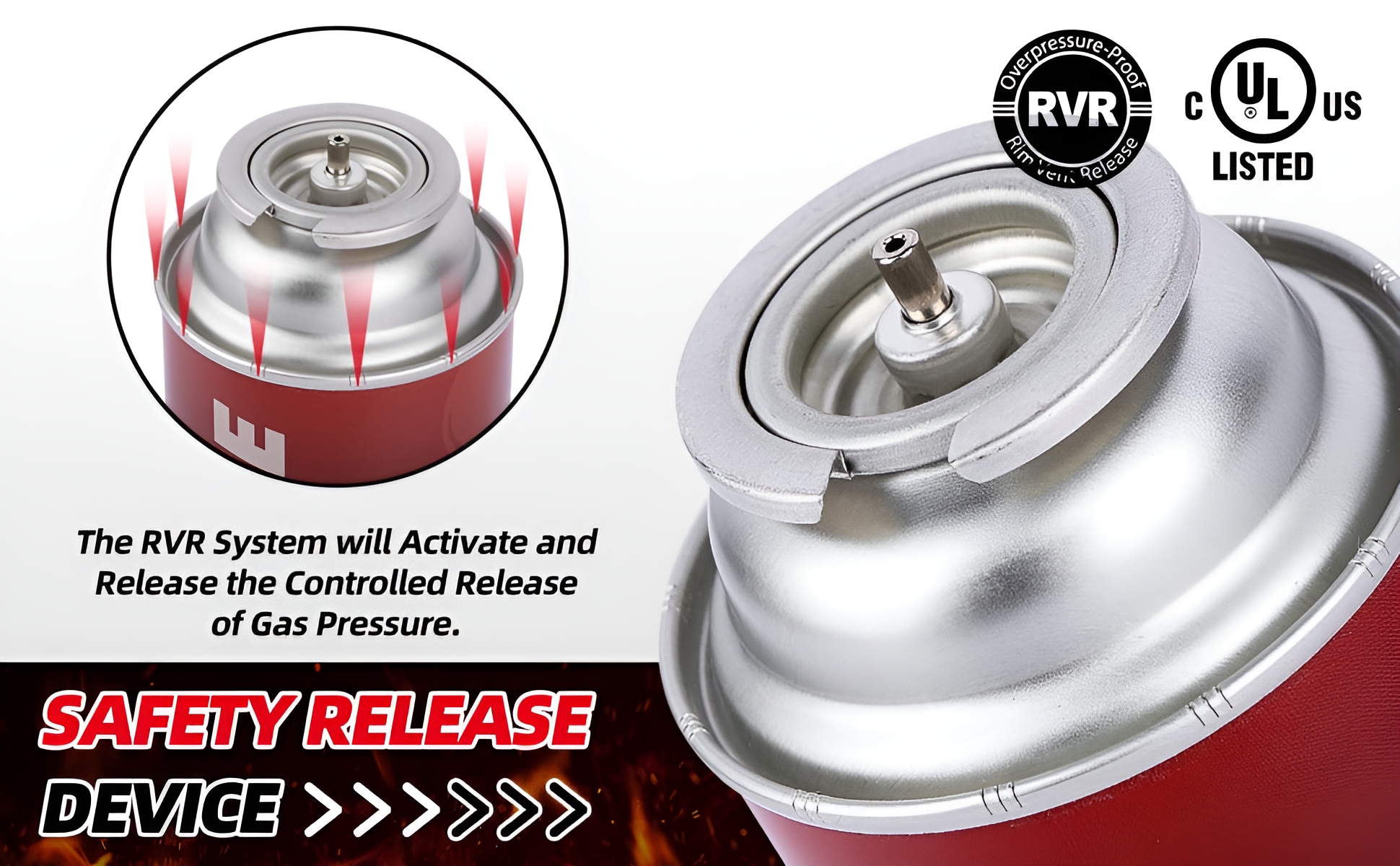 Butane Fuel Canister for Portable Stove - Explosion Proof RVR Safety Release System - UL Listed & Tested & Approved