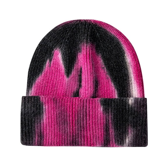 Prolriy Beanies Hats Men Tie-Dye Outdoor Woolen Knitted Printed Casual Hat Fashion Warm Unisex Hat Baseball Caps Wool Beanie Winter Hats for Women Hot Pink
