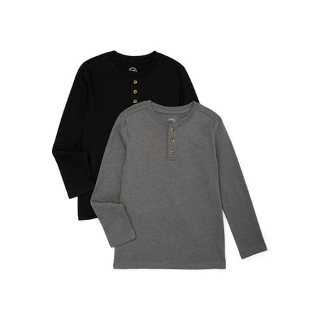 Wonder Nation Boys Long Sleeve Henley Tee, 2-Pack, Sizes 4-18 & Husky