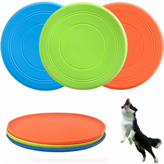 Frisbee de goma suave interactivo y liviano para perros, 3 piezas, juguetes para perros pequeños y grandes, flota en el agua, seguro para los dientes, 7 pulgadas (aprox. 17,8 cm).