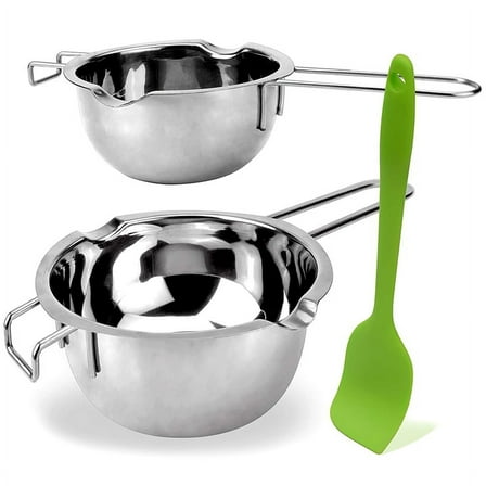 2 Pack Double Boiler Melting Pot with Silicone Spatula for Butter Chocolate Candy Cheese (400ML and 600 ML)