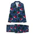 thumbnail image 2 of mgoYE Family Christmas Pajamas Couple Matching Pajamas Sets Silk Long Sleeve Button Sleepwear Satin Pjs Shorts Set Soft Lounge Set(Navy,XL), 2 of 6