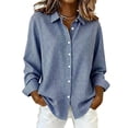 thumbnail image 2 of DORKASM Womens Linen Tops Long Sleeve Plaid Business Shirt V Neck Lightweight Button Down 2026 Fashion Gingham Blouse Fall Trendy Tops Blue 3XL, 2 of 4