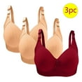 thumbnail image 2 of Olyvenn Women's 3 Pcs Lightly Padded Everyday Bras Seamless Wirefree Bra Push Up Brassiere Plus Size Full Coverage Comfort Bras for Women Wine 40/90, 2 of 3