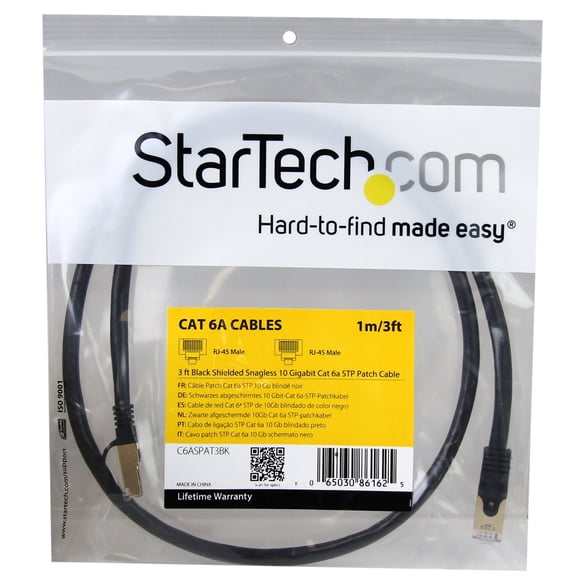 Startech 3 Ft Cat6a Patch Cable - Shielded [stp] - Black - 10gb Snagless Cat 6a Ethernet Patch Cable - Category 6a For Network Device