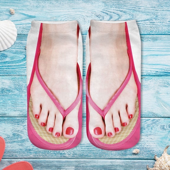 Summer Sales CNJKEHIUV Under $5 Women Funny Hidden Running Socks with 3D Manicure Print, Personalized Novelty No Show Socks Hot Pink L 1 Pair