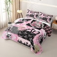 thumbnail image 3 of Castle Fairy Dark Coquette Skull Raven Twin Quilt Set,Vintage Romantic Floral Butterfly Twin Coverlet Set,Pink Black, 3 of 7