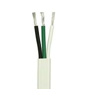 6/3 AWG Triplex Flat AC Marine Wire - Tinned Copper Boat Cable - 25 Feet - White PVC Jacket, Black/White/Green Conductor - Made in the USA