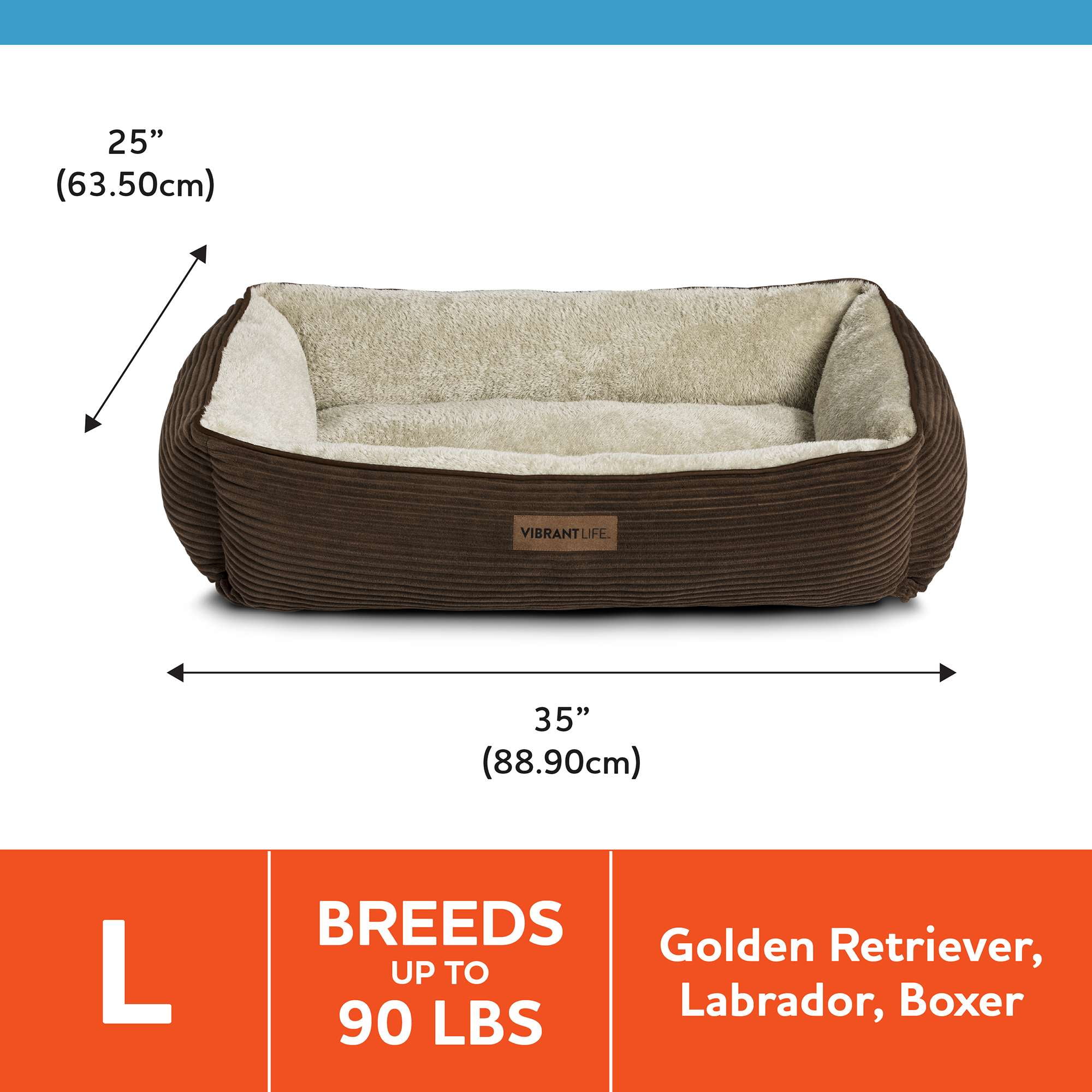 Vibrant Life Lounger Dog Bed, Large, Brown Corduroy