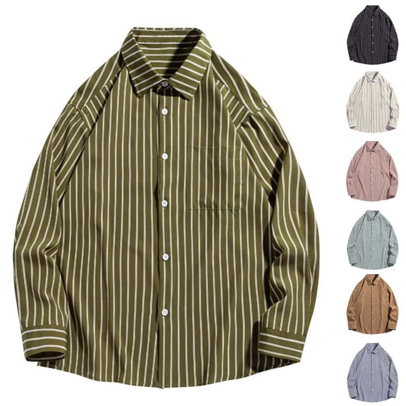 Puntoco Mens Button Down Shirts Casual Long Sleeve Wrinkle Free Dress Shirts for Men Striped Untucked Shirts Regular Fit White XL(XL)
